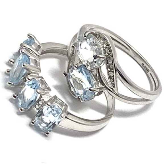 Solid .925 SS Genuine Diamond/Blue Topaz Ring - Picture 9 of 10